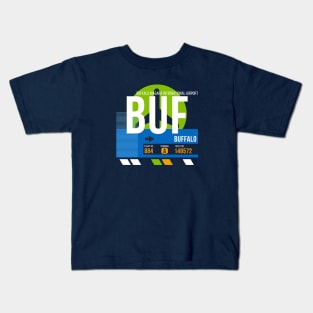 Buffalo (BUF) Airport // Retro Sunset Baggage Tag Kids T-Shirt